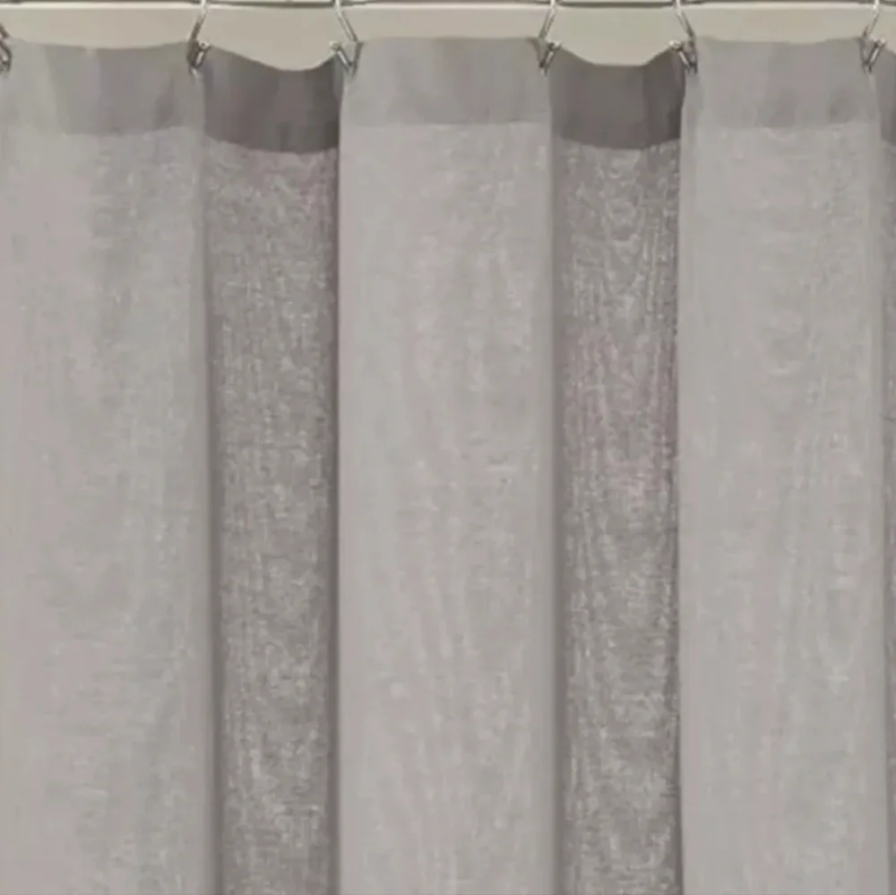 Lush Decor Linen Button Shower Curtain Gray White 72x72 Cotton Blend Pleated